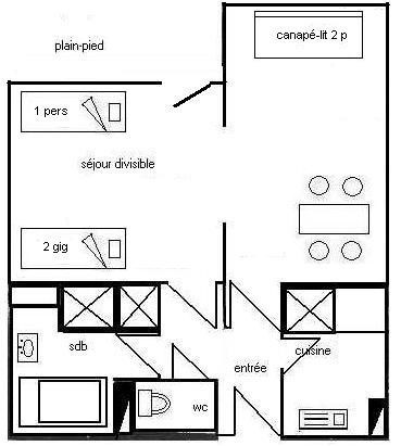 Studio divisible 4/5 pers. LE SAPPORO - PLAGNE VILLAGES - ref B16SA - 2