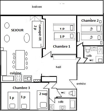 3 Bedrooms Apt 8/10 people - LE MONT-BLANC 134MB - PLAGNE CENTRE - ref 134MB - 12