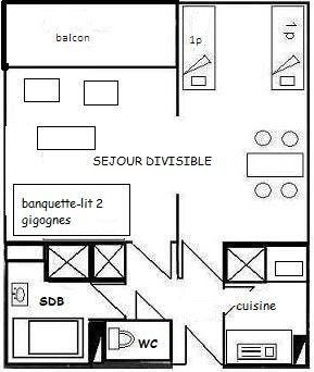 Studio divisible 4 pers - LE SQUAW VALLEY - PLAGNE VILLAGES - ref 040SQ - 3