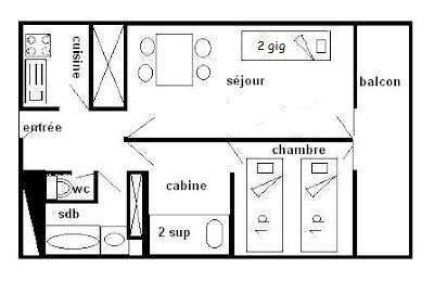 2 Pièces + cabine 6 pers - PLAGNE AIME 2000 - ref N55A2 - 2